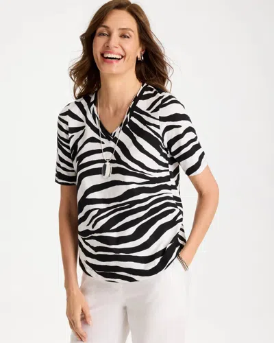 Chico's Wild Lines Cotton V-neck Tee In Black In Multi