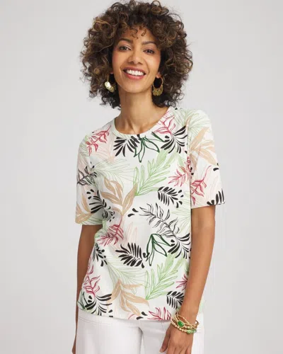 Chico's Wild Palms Classic-fit Pima Tee In White In Sand