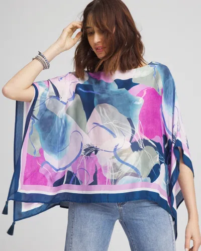 Chico's Wildflower Boatneck Poncho In Blue