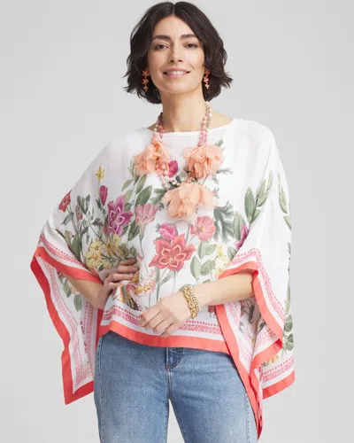 Chico's Wildflower Crepe Boatneck Poncho In White