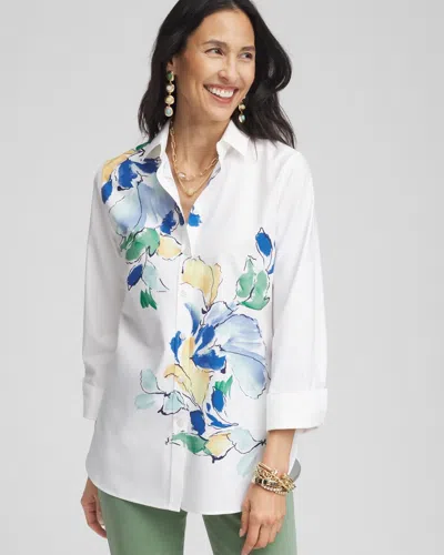 Chico's No Iron™ Floral Shirt In White Size Xl |  In Optic White