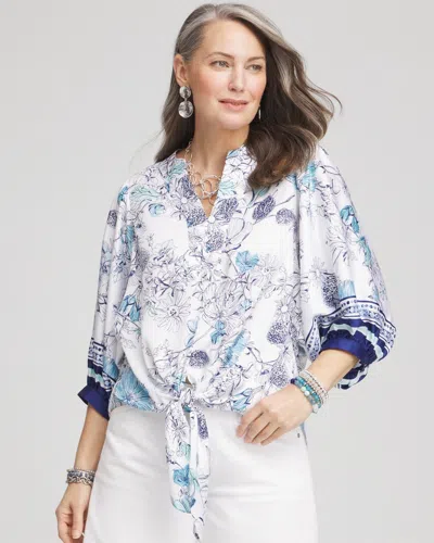 Chico's Wildflower Tie-front Batwing Blouse In Teal Waters Size 16/18 |