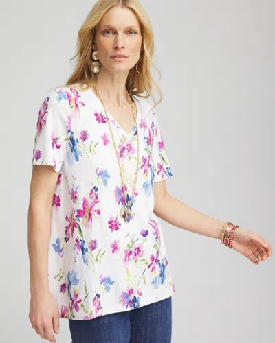 Chico's Wildflower V-neck Tee In White Size 12/14 |  In Alabaster