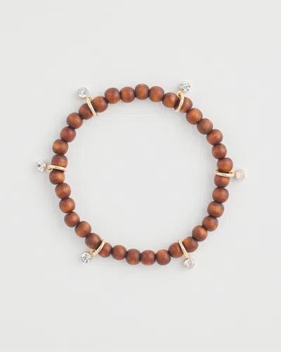 Chico's Wood Bead & Cubic Zirconia Stretch Bracelet In Neutral