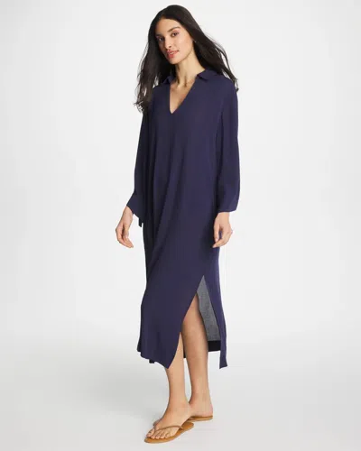 Chico's Woven Collar Swim Cover-up In Blue