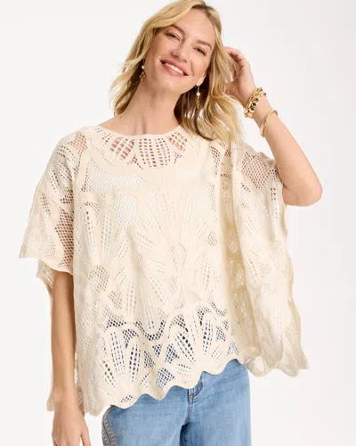 Chico's Woven Cotton-blend Crochet Lace Poncho In White In Nude