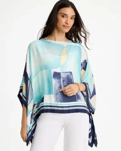 Chico's Woven Crepe Artisanal Poncho In Blue In Multi