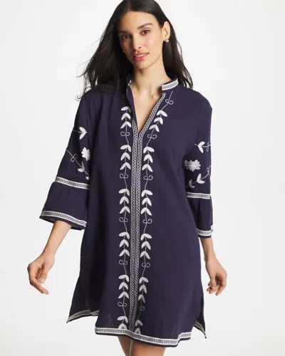 Chico's Woven Embroidered Swim Cover-up In Blue