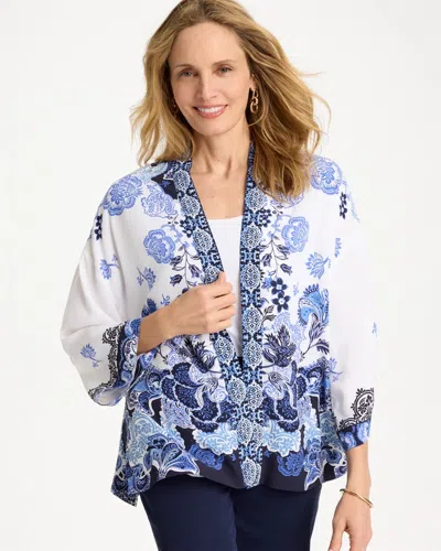 Chico's Woven Faux Silk Printed Kimono In White