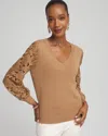 Chico's Woven Lace V-neck Pullover Sweater In Caramel Apple In Brown