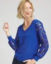 Chico's Woven Lace V-neck Pullover Sweater In Cobalt Stone In Blue
