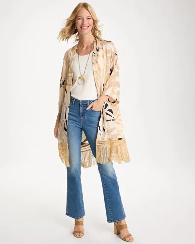 Chico's Woven Long Fringed Kimono In Neutral