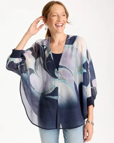 Chico's Woven Printed Cocoon Ruana In Blue In Multi