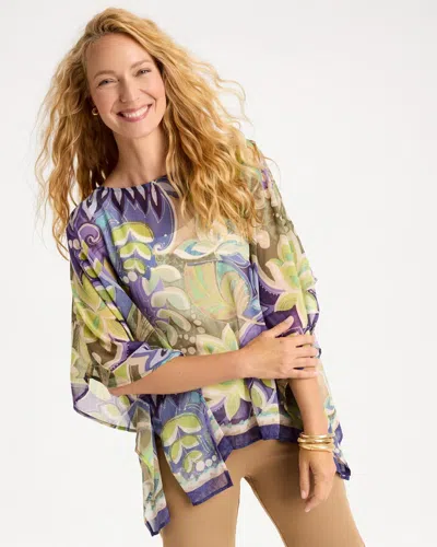 Chico's Woven Printed Poncho In Harvest Purple