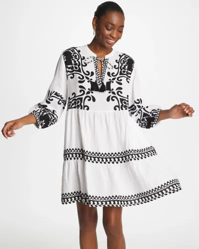 Chico's Woven Printed Swim Cover-up Dress In White
