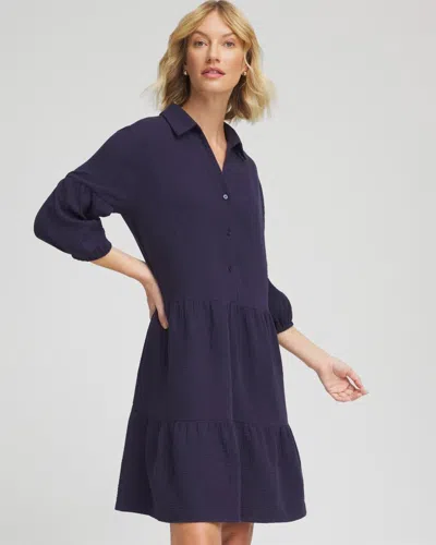 Chico's Woven Tiered Swim Cover-up Dress In Blue