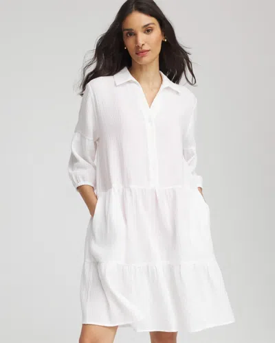 Chico's Woven Tiered Swim Cover-up Dress In White