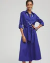 Chico's Wrap Belt Poplin Midi Shirtdress In Blue Size 4/6 |  In Blue Casa