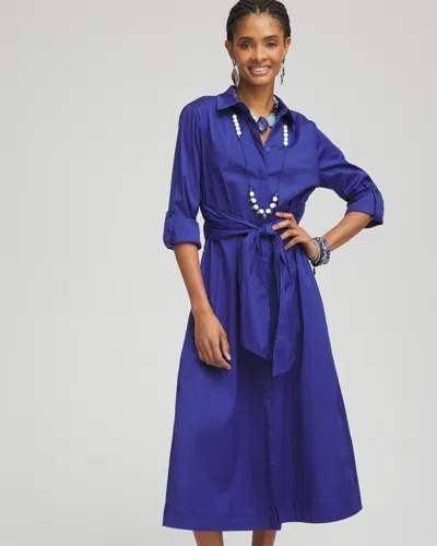 Chico's Wrap Belt Poplin Midi Shirtdress In Blue Size 4/6 |  In Blue Casa