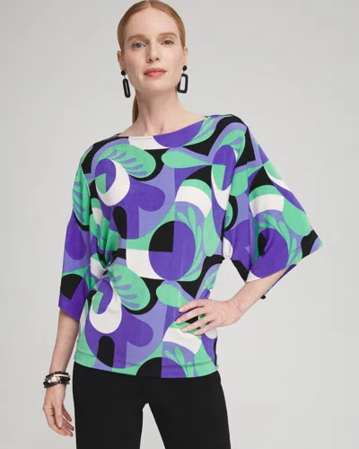 Chico's Wrinkle-free Travelers Abstract Kimono Sleeve Top In Purple Nightshade Size 12/14 |  Travel C