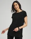 CHICO'S WRINKLE-FREE TRAVELERS JACQUARD CAP SLEEVE TUNIC TOP IN BLACK SIZE 12/14 | CHICO'S TRAVEL CLOTHING