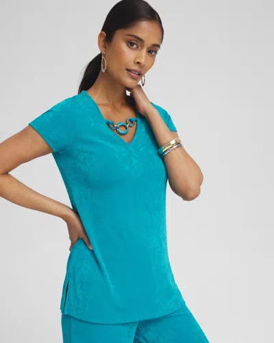 Chico's Wrinkle-free Travelers Chain Detail Top In Peacock Blue Size 0/2 |  Travel Clothing