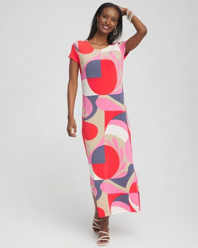 Chico's Wrinkle-free Travelers Classic Abstract Maxi Dress In Watermelon Punch Size 0/2 |  Travel Clo
