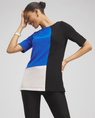 Chico's Wrinkle-free Travelers Colorblock Tunic Top In Intense Azure Size 12/14 |  Travel Clothing
