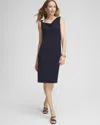 CHICO'S WRINKLE-FREE TRAVELERS COWL NECK DRESS IN NAVY BLUE SIZE 12/14 | CHICO'S TRAVEL CLOTHING