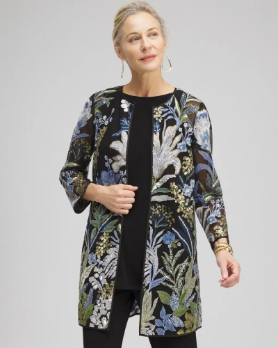 Chico's Travelers™ Embroidered Mesh Jacket In Black Size Xl |  Wrinkle-free Travel Clothing