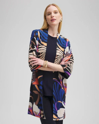Chico's Travelers™ Floral Cardigan Sweater In Blue Size Xl |  Wrinkle-free Travel Clothing In Travelers India Ink