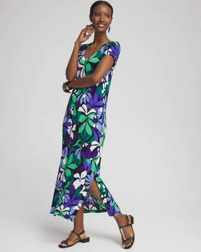 Chico's Wrinkle-free Travelers Floral V-neck Maxi Dress In Purple Nightshade Size 16/18 |  Travel Clo