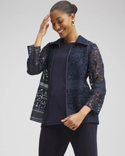 Chico's Wrinkle-free Travelers Lace Organza Jacket In Navy Blue Size Small |  Travel Clothing