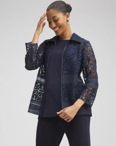 Chico's Travelers™ Lace Organza Jacket In Blue Size Large |  Wrinkle-free Travel Clothing In Navy Blue