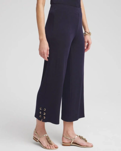 Chico's Wrinkle-free Travelers Lace Up Cropped Pants In Navy Blue Size 0/2 |  Travel Clothing