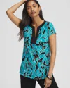 CHICO'S WRINKLE-FREE TRAVELERS LEAVES CAP SLEEVE KURTA TOP IN PEACOCK BLUE SIZE 20/22 | CHICO'S TRAVEL CLOTH