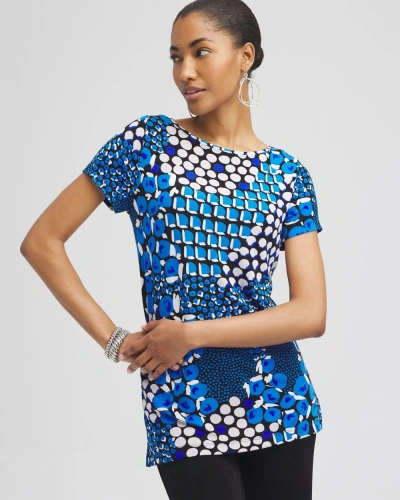 Chico's Wrinkle-free Travelers Mixed Dots Tunic Top In Intense Azure Size 20/22 |  Travel Clothing