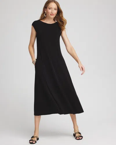 Chico's Wrinkle-free Travelers V-back Maxi Dress In Black Size 12p/14p Petite |  Travel Clothing