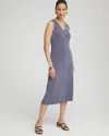 CHICO'S WRINKLE-FREE TRAVELERS V-NECK DRESS IN SOFT SLATE SIZE 8/10 | CHICO'S TRAVEL CLOTHING