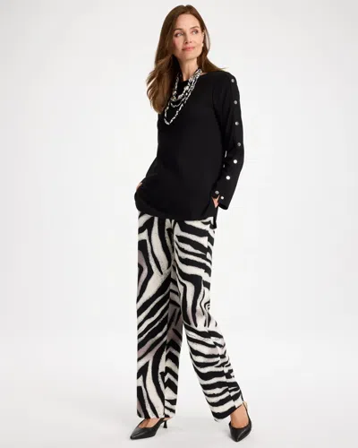 Chico's Zebra Animal Print Crepe Pants In Black