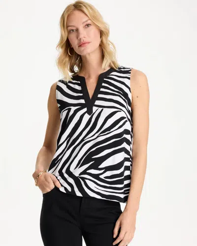 Chico's Zebra Cotton-stretch Notch Neck Tank In Black