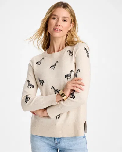 Chico's Zebra Embroidered Pullover Sweater In Neutral