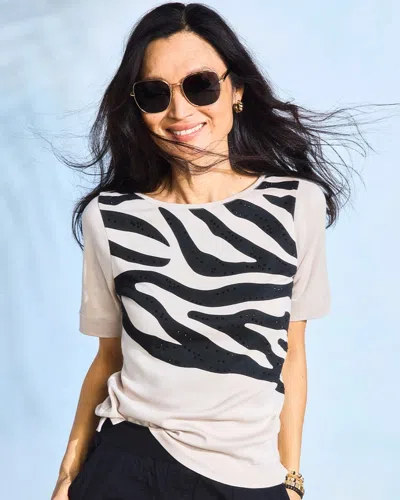 Chico's Zebra Pima Elbow Sleeve Tee In Taupe In Neutral