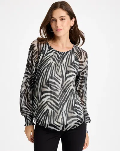 Chico's Zebra-metallic Bodre Crinkle Mesh Top In Black