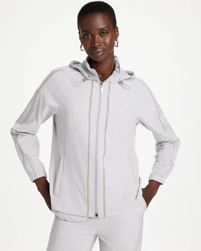Chico's Zip-front Caviar Trim Jacket In Denim In Dove Gray