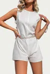 Chicpier Cutout Chain-belted Cotton-linen Romper In White In White