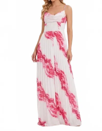 Chicways Abstract Print Pleated Maxi Jumpsuit In Magenta In White