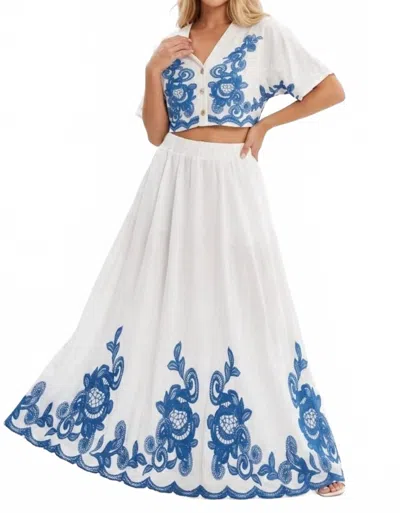 Chicways Embroidered Two-piece Maxi Skirt Set In Blue