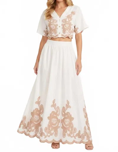 Chicways Embroidered Two-piece Maxi Skirt Set In Khaki In White