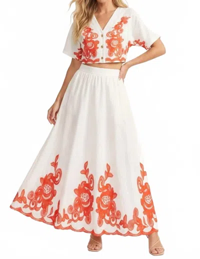 Chicways Embroidered Two-piece Maxi Skirt Set In White